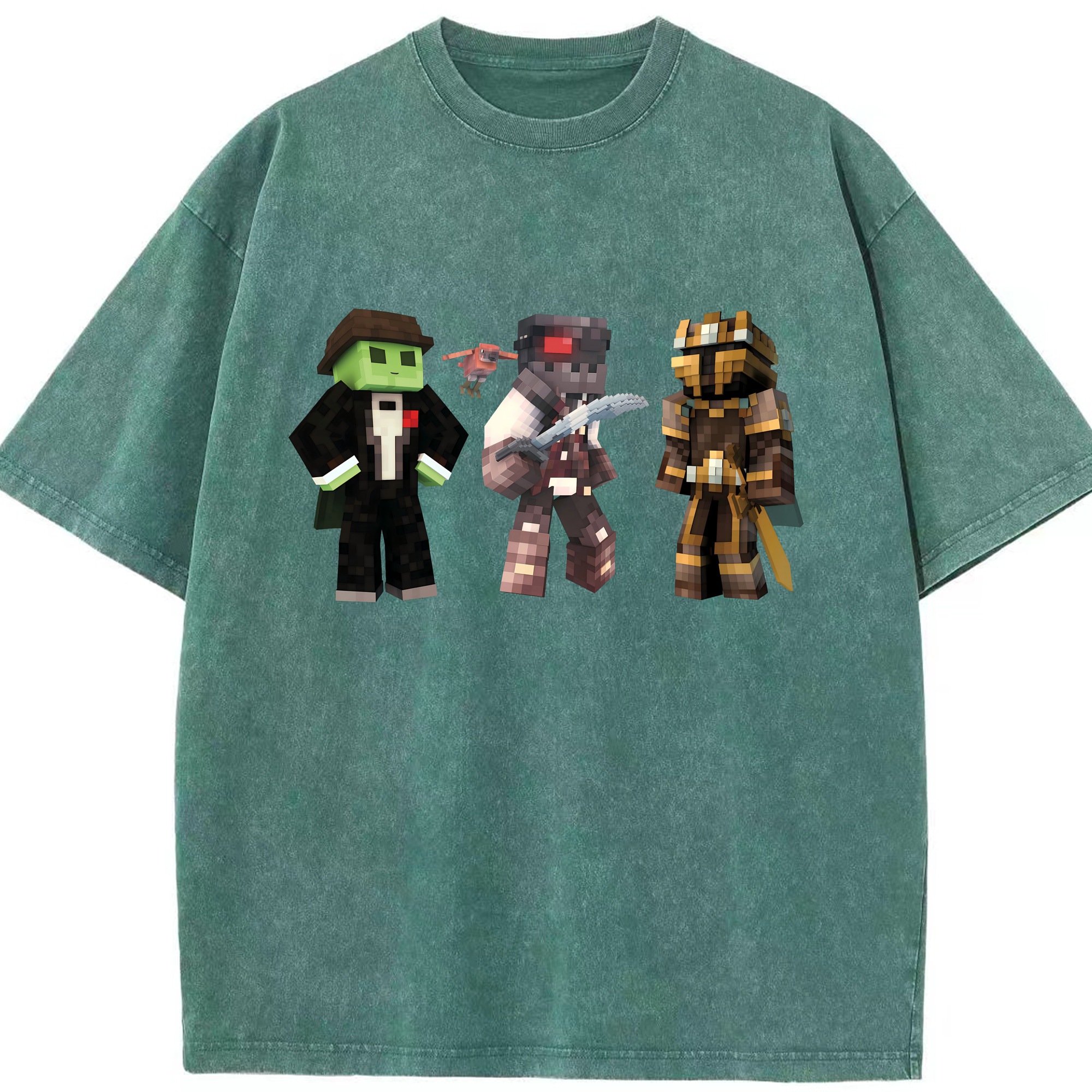 （画像用） マインクラフト ブロックの世界 Minecraft MC Block world 綿100% ヴィンテージ風 半袖Tシャツ（フロントプリント）